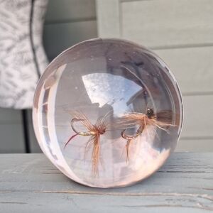 Vintage Fly Fishing Lure Paperweight Clear Plastic Lucite Fathers Day Gift